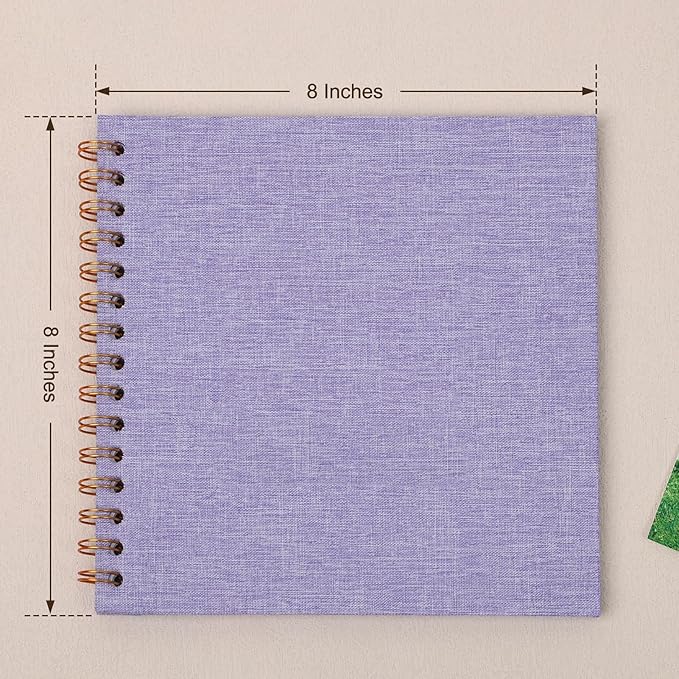 Scrapbook Photo Album 8x8 Inches 40 Pages Hardcover Kraft Paper Linen Cover Scrap Book Memory Book DIY Scrapbook Albums for Wedding Baby Boyfriend Travel Anniversary Family, Purple