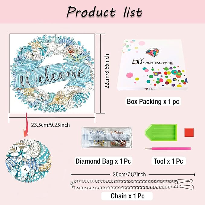 Muzagroo Art Welcome Sign Diamond Art Kits for Adults, 5D Diamond Hanging Ornament Kits for Front Door, DIY Special Shaped Diamond Dot Kits, Home Porch Crystal Hanging Pendant Ornament (Welcome)