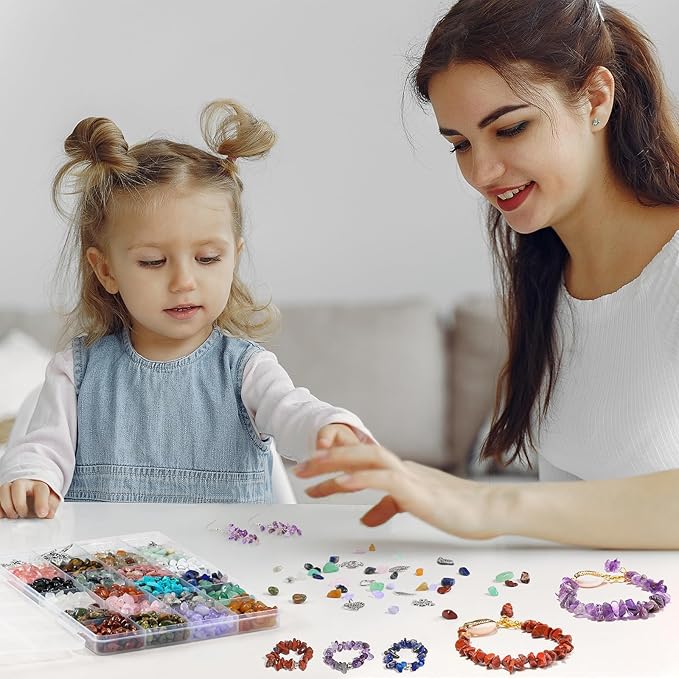 Ouubuuy Jewelry Making Kits for Adults Women with 1200pcs 20 Colors Crystals Beads,Natural Irregular Crystal Chips for DIY Jewelry Bracelet Earring Necklace Craft Making