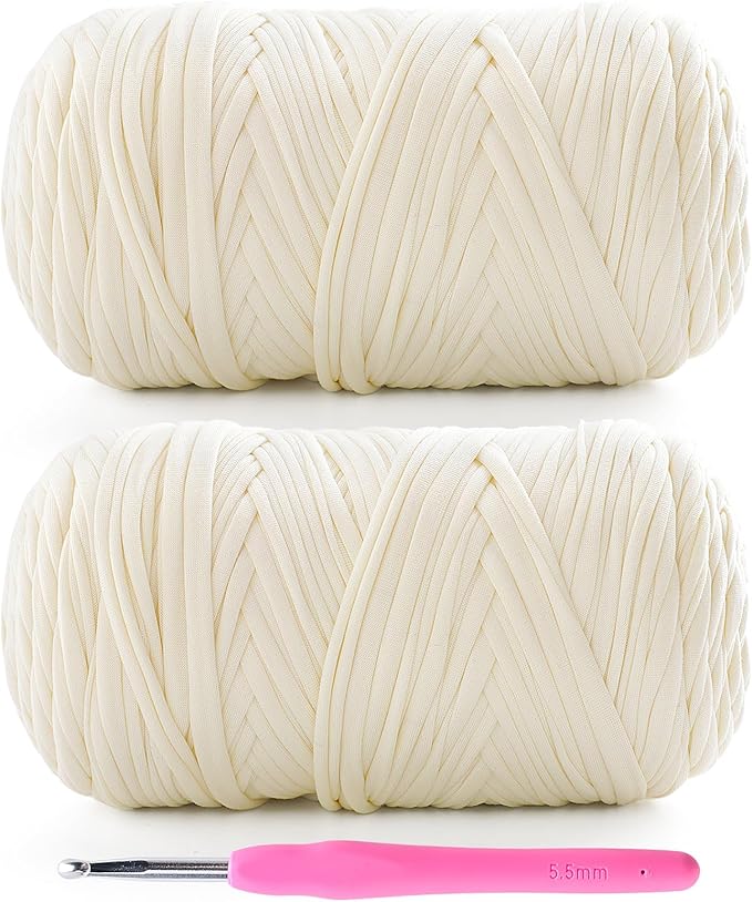 2 Pack T-Shirt Yarn for Crochet - 800 g/260 yds, Soft Elastic Fabric, Milk White