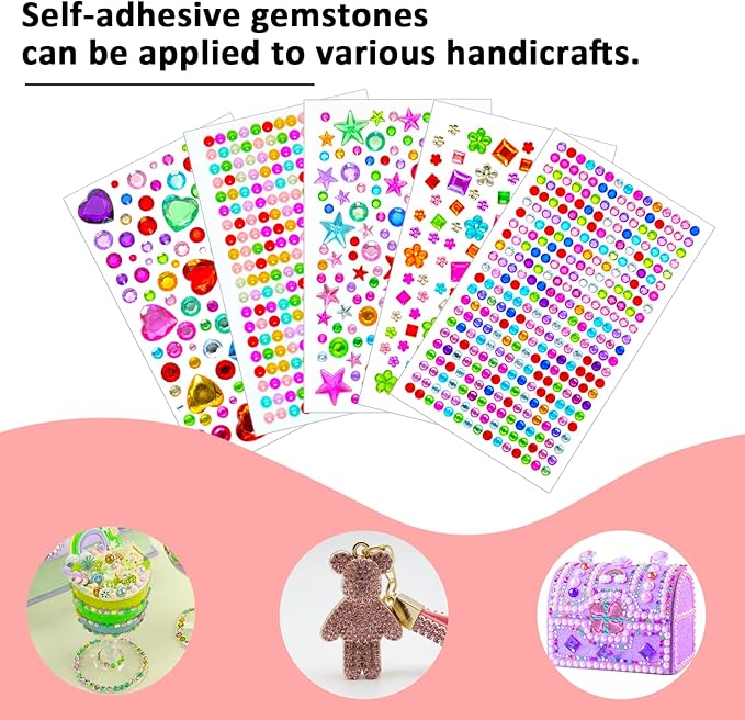 880 craft rhinestone gem stickers (5 self - adhesive sheets). acrylic, face - applicable, multicolor, great for diy crafting & decorating，small stickers for kids