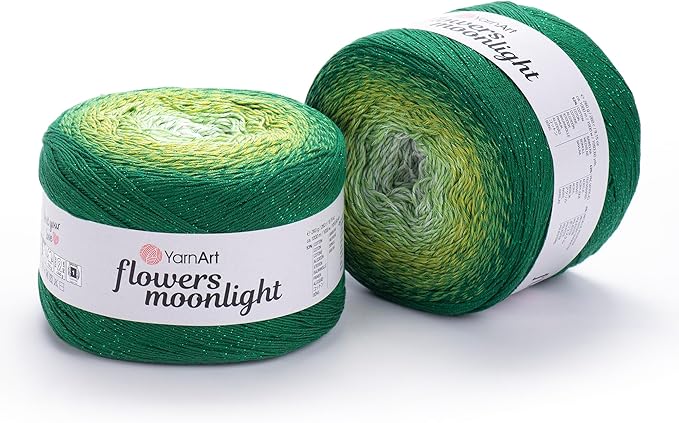 YarnArt Flowers Moonlight – Gradient Cotton Acrylic Yarn with Metallic Lurex, 9.17oz (250g), 1093 Yards – Shiny, Multicolor Cake Yarn for Crochet, Knitting, Shawls & DIY Projects (3283)