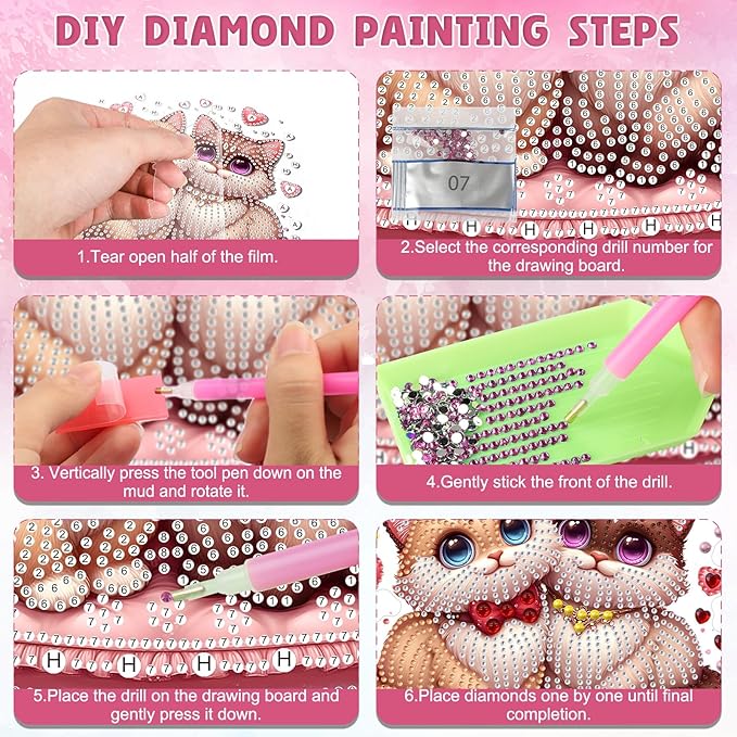 DOMROM Cat Diamond Art Hanging Kits for Adults Beginners, Special Shaped Crystal Diamond Painting Cat Pendant, DIY Diamond Art Suncatchers Animal for Home Garden Wall Decor Gift