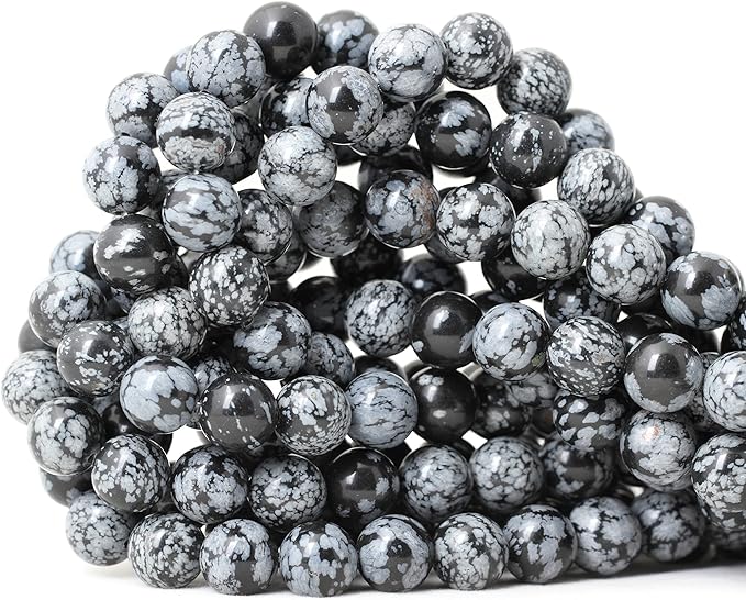cheavian 35pcs 10mm natural black snowflake obsidian gemstone round loose beads stone beads for jewelry making diy findings 1 strand 15"