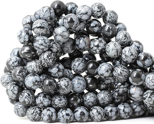 cheavian 35pcs 10mm natural black snowflake obsidian gemstone round loose beads stone beads for jewelry making diy findings 1 strand 15"