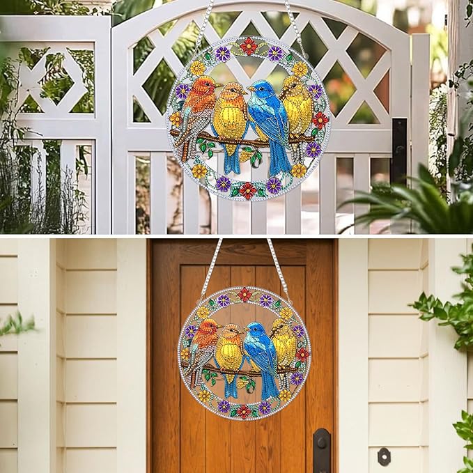 MXJSUA Diamond Art Hanging Kits for Adults Beginners, Birds DIY Acrylic Special Shaped Crystal Diamond Gem Art Pendant Drills Painting Ornament for Home Wall Decor and Gift