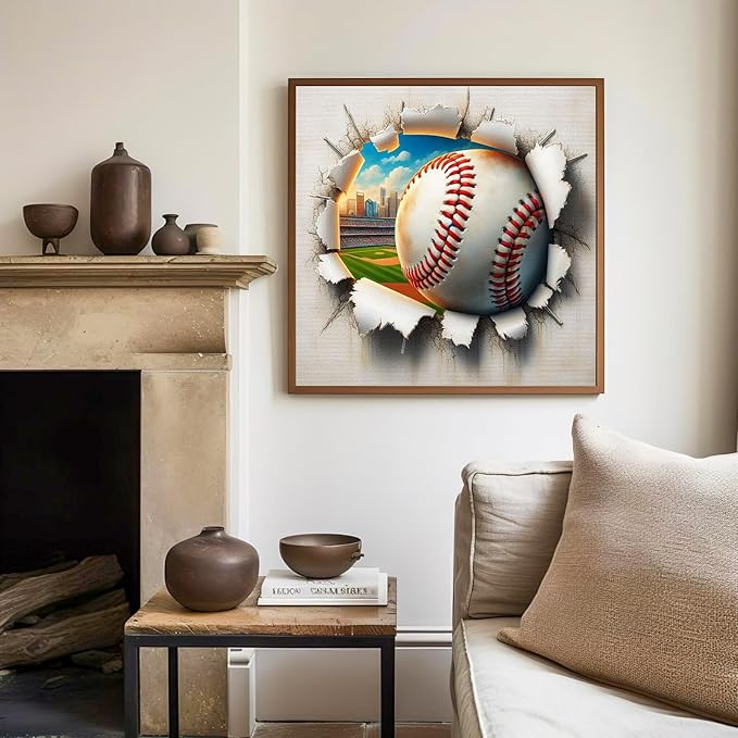 Paint by Numbers Kit for Kids with Frame, Baseball Paint by Numbers for Kids Ages 4-8-12, DIY Baseball Acrylic Oil Painting for Home Wall Art Decor Gift 7.8x7.8 inch (with Frame Easel)