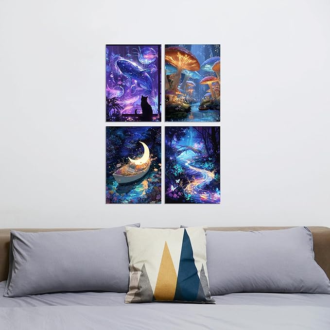 Muzagroo Art Magic Dream World Diamond Art Kits for Adults, 5D Diamond Paintings Kits for Beginners Hand Crafts, DIY Gem Art Kits Diamond Dot Kits Diamond Art Paintings 12x16inches 4PCS (Dream World)