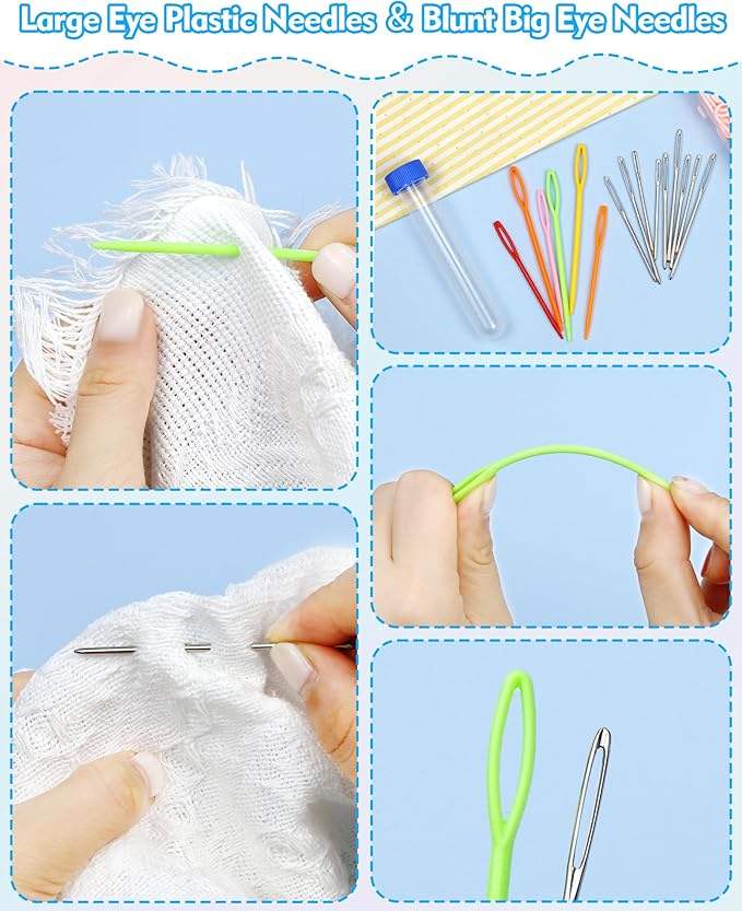 FIVEIZERO 220/900 Pieces Stitch Markers,with 15 Pcs Large Eye Blunt Sewing Needles,Colorful Crochet Stitchs Markers for Knitting Stitch Locking Clips Crochet Pins with Storage Box