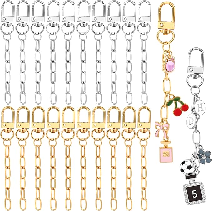Hzopcw 20pcs Keychain Making Kit, Gold & Silver Key Ring Swivel Snap Hook Chains, Alloy Extender Keychain Bag Charm Kits for DIY Crafts Jewelry Making Handbag Purses- A Style