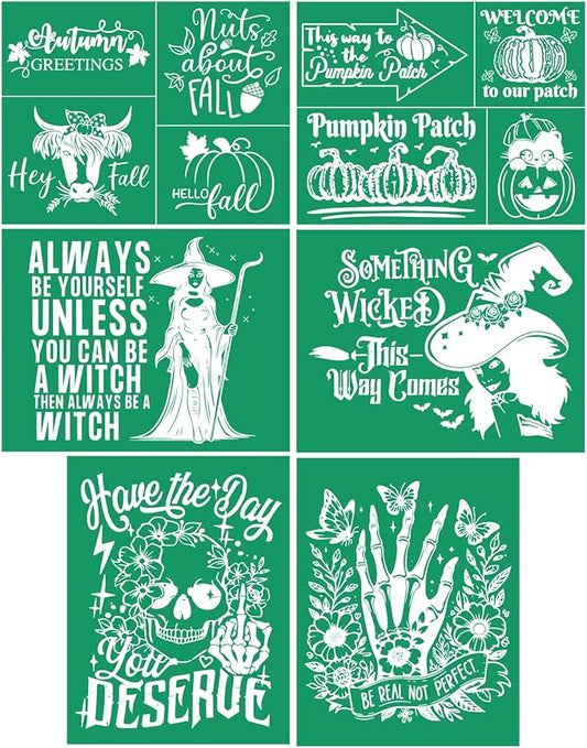 DGAGA 6PCS Fall Silk Screen Stencils Reusable Halloween Self Adhesive Chalk Mesh Stencils Autumn Silkscreen Transfers for Painting on Wood,Craft,DIY Fall Screenprinting Starter Kit for Chalk Paste