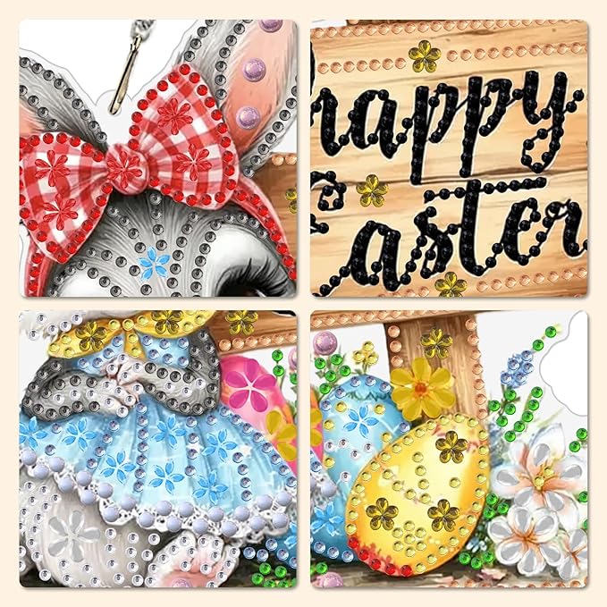 MXJSUA Diamond Art Hanging Kits for Adults Beginners, DIY Acrylic 5D Special Shaped Crystal Diamond Gem Art Painting Hanging Ornament for Home Wall Decor and Gift (Easter Cute Bunny)