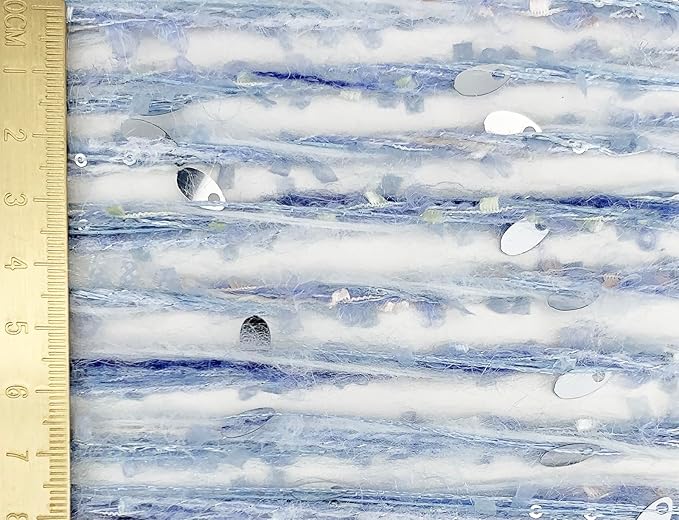 Artisanal Yarn Collection Multifiber Fancy Yarn with Silver Sequins for Knitting Crocheting Crafts DIY, Set of 3 Rolls (Baby Blue)