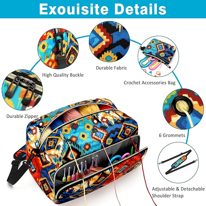 IBFUN Crochet Yarn Knitting Bag 2 Pcs Yarn Storage Organizer Crocheting Bags for Beginners with Shoulder Strap for Knit Accessories Needles Hooks