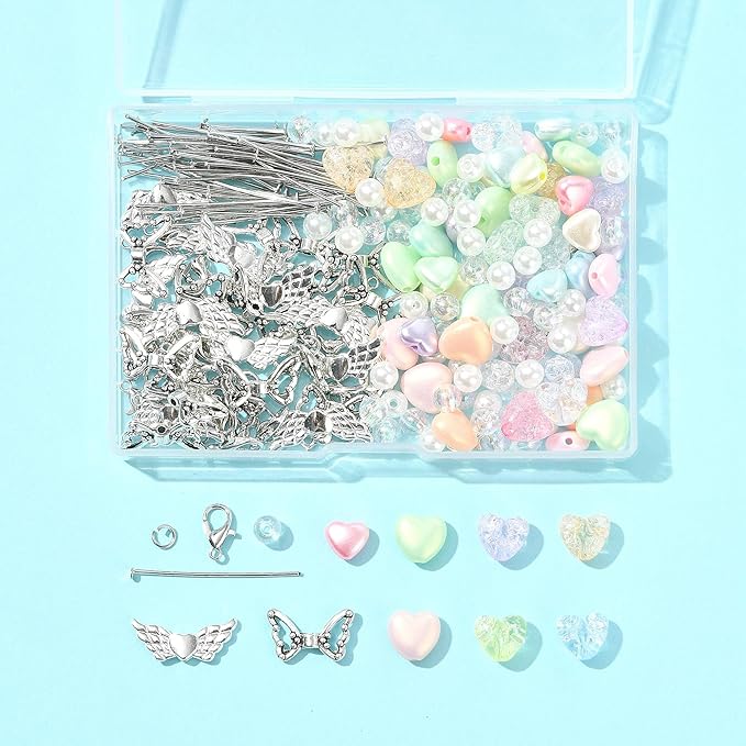 324Pcs Angel Jewelry Making Kit, DIY Pendants Charms Making Kits, Silver Colorful Beads Jump Ring Head Pins Findings for Bracelets Necklaces Earrings Crafting