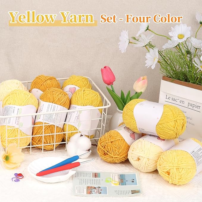 Coopay Skinny Chenille Yarn for Crocheting and Knitting, 12 Pack of 50g/1.76oz-1764yd Total, Soft Velvet Yarn of Baby Weights - Suitable for Baby Blankets, Plush Toys - Super Soft (Yellow Gradient)