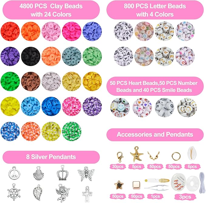 LZOUOWO Friendship Bracelet Kit Concert Bracelets Merch, 7200pcs Clay Beads for Bracelet Making Kit with Glow Beads Letter Beads and Smile Face Number Beads Jewelry for Crafts Gift