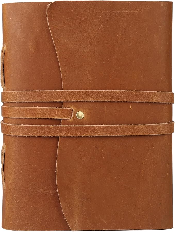 KomalC Handmade Leather Journal/Writing Notebook Diary/Bound Daily Notepad For Men & Women Unlined Paper Medium, writing pad gift for artist, sketch (Tan, 7 x 5)
