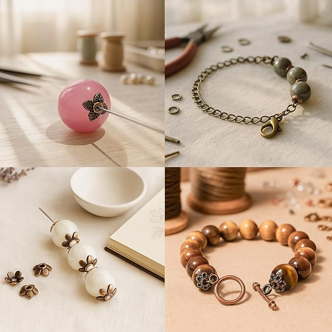 Sparkling Charms Antique Spacer Bead Caps – Mixed Bali & Tibetan Style Metal End Caps for Jewelry Making, Fits 8–14mm Beads, Copper Finish for Bracelets Necklaces Earrings DIY Crafts (Copper, 600pcs)
