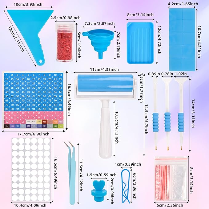 MERATIA Diamond Painting Storage Container, Diamond Art Kits for Adults Stackable Bead Organizer with Carrying Handle, Craft Storage Box with Accessories (Blue-10 Square+30 Round Bottles)