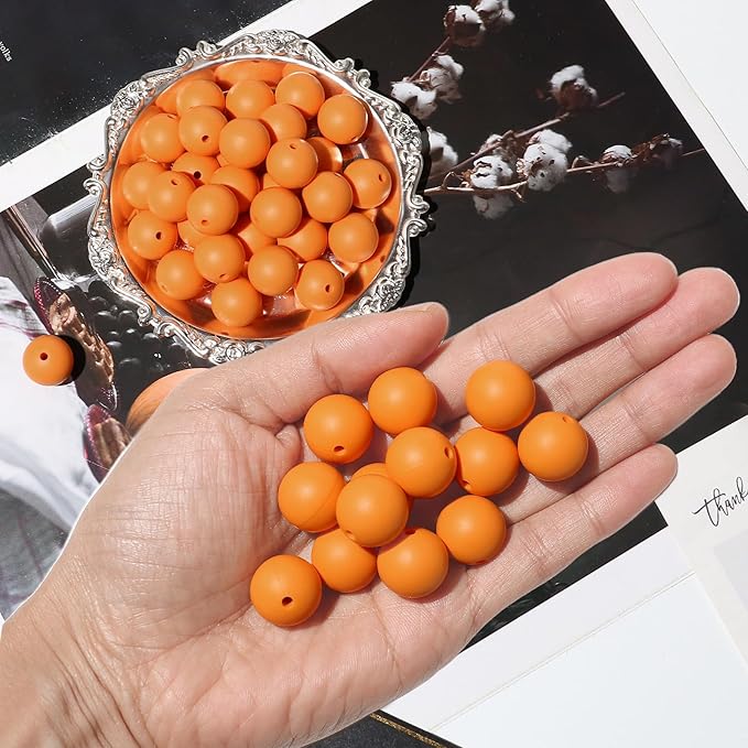 120pcs Richbunnys 15mm Bulk Silicone Beads for Pens and Keychain Making,Large Bead for Necklace and Bracelets Making,Assorted Rubber Beads Set（Beeswax Yellow）