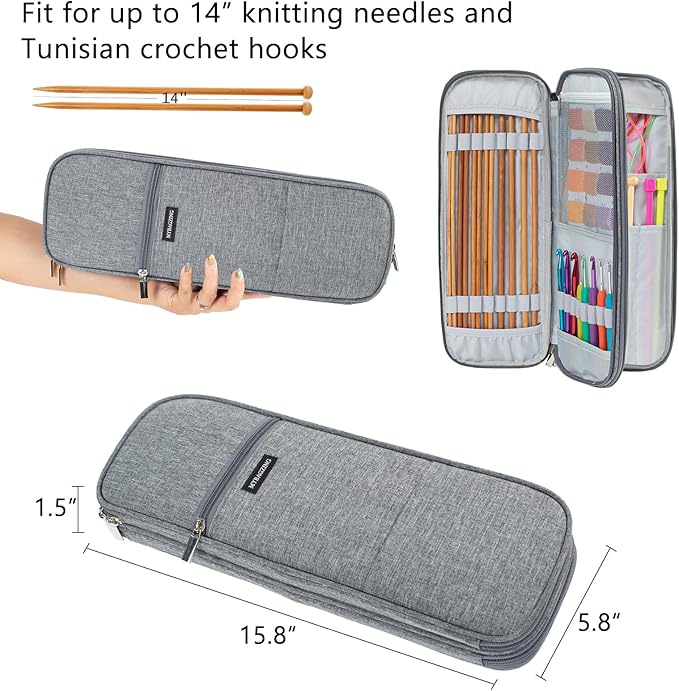 Knitting Needles and Crochet Hook Organizer Case (Up to 14 Inches) for Knitting Accessories - Empty Case