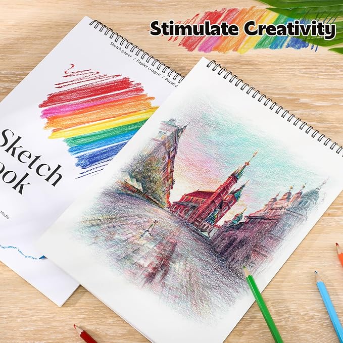 4 Pack Sketch Book, 9 x 12 Inch Sketchbook, 68lb/100gsm Spiral Bound Sketch Pad, Acid Free Art Supplies Drawing Painting Sketching Paper for Kids, Adults, Beginners, Artists (30 Sheets Each)