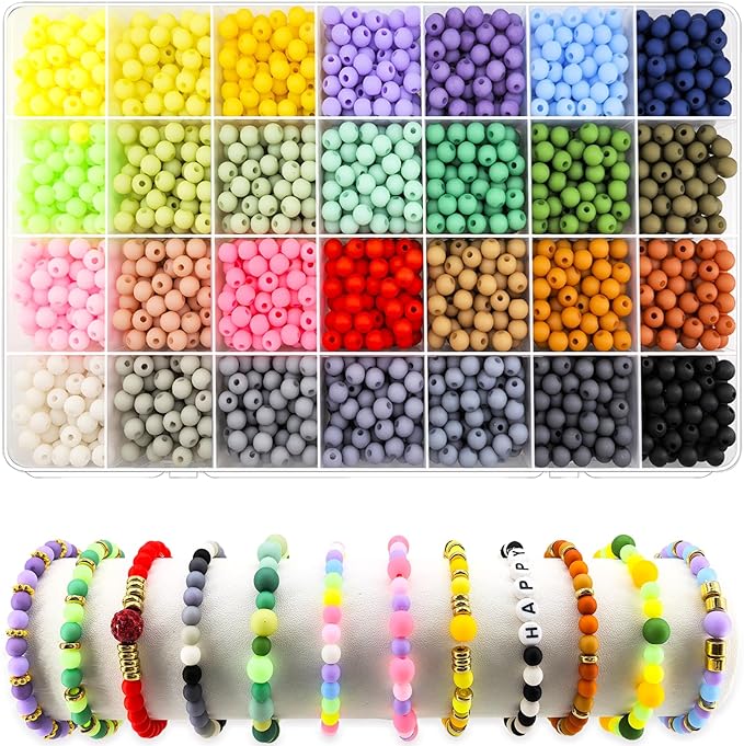 2100Pcs 6mm Matte Acrylic Round Beads for Jewelry Making, 28 Colors Frosted Round Beads for Bracelets Making Kit Candy Color Plastic Bubble Gum Bead Pastel Loose Bead Bulk for DIY Necklace Crafts