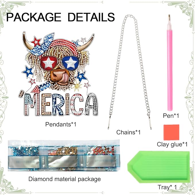 AiYuanzsh Independence Day Diamond Art Painting Hanging Pendant Kit Special Shaped Diamond Dots Art Acrylic Ornaments Merica Cow 4th of July Diamond Art Pendant for Adult Home Wall Window Decor Gift