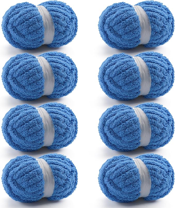 8 Pcs Chunky Yarn for Hand Knitting - Chunky Chenille Yarn for Crocheting - Fluffy Yarn for Crochet - Jumbo Yarn for Hand Knitting 25 yds 7.7 oz of Super Bulky Yarn (Sky Blue)