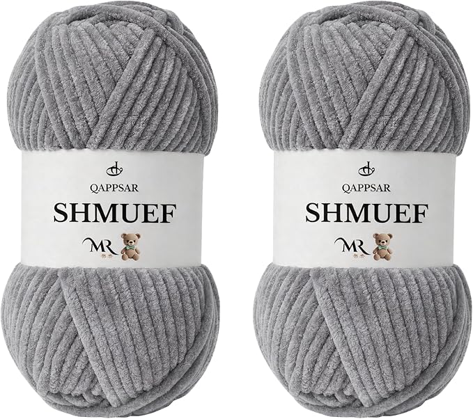 SHMUEF Chenille Yarn 2-Pack – Ultra Soft Velvet Yarn, Super Bulky Weight (5–6 mm), Yarn for Crochet, Amigurumi & Baby Blankets (Dark Gray)
