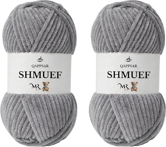 SHMUEF Chenille Yarn 2-Pack – Ultra Soft Velvet Yarn, Super Bulky Weight (5–6 mm), Yarn for Crochet, Amigurumi & Baby Blankets (Dark Gray)