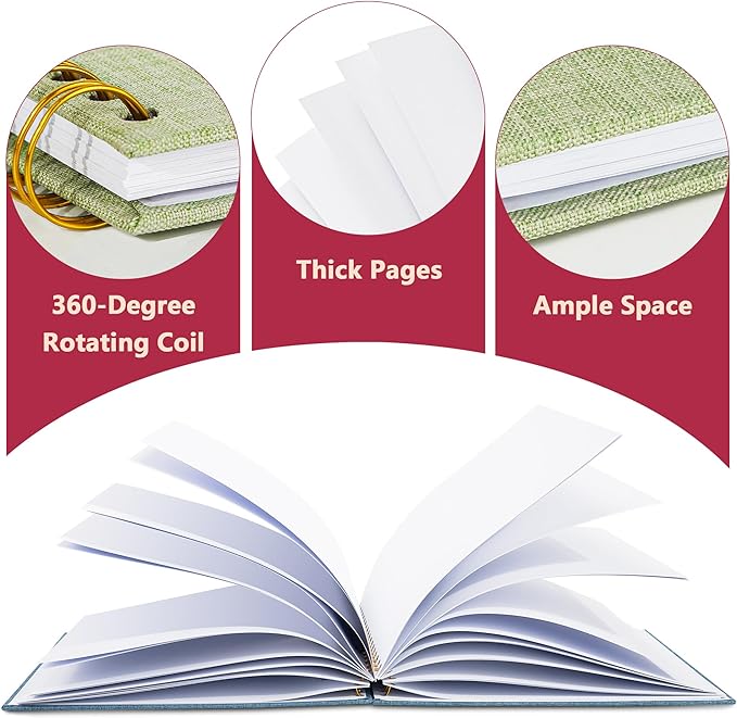 Vienrose 10X10 Inch DIY Scrapbook Album Linen Arch Window Photo Album 40 Blank Pages Scrap Book Photo Albums for Wedding Baby Shower, Grass Green