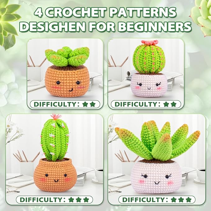 Sewkitta Crochet Kit for Beginners, Crochet Starter Kits for Adults, Amigurumi Craft Knitting Crocheting Kits with Step-by-Step Video Tutorials, 6 Pc Hanging Potted Plants Family(40%+ Yarn)