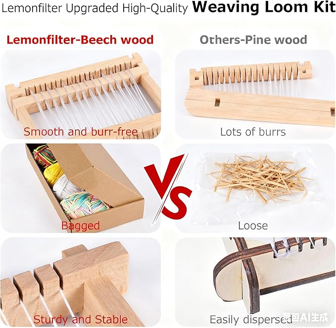 lemonfilter weaving loom kit for kids, 9 * 11inch loom knitting frame child multi-craft handcraft weaving set for kids 6-12, wooden weaving loom for adult, diy handcraft & beginners