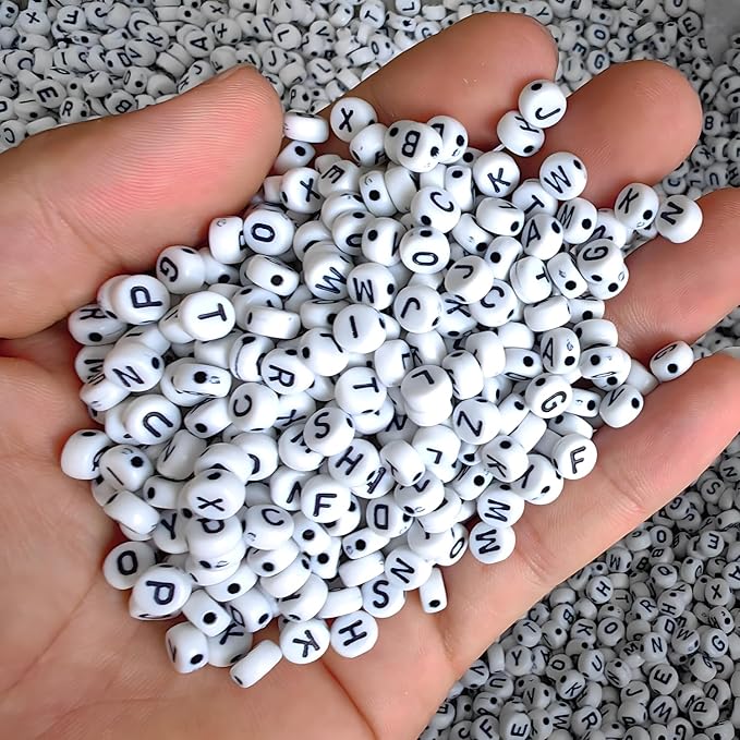 Black Alphabet Beads A-Z 1350+Pcs Letter Bead, Acrylic 4x7mm Round Digit Letter Beads Kits,Bracelets Necklaces DIY Jewelry Making Kits (Black,1350+PCS)