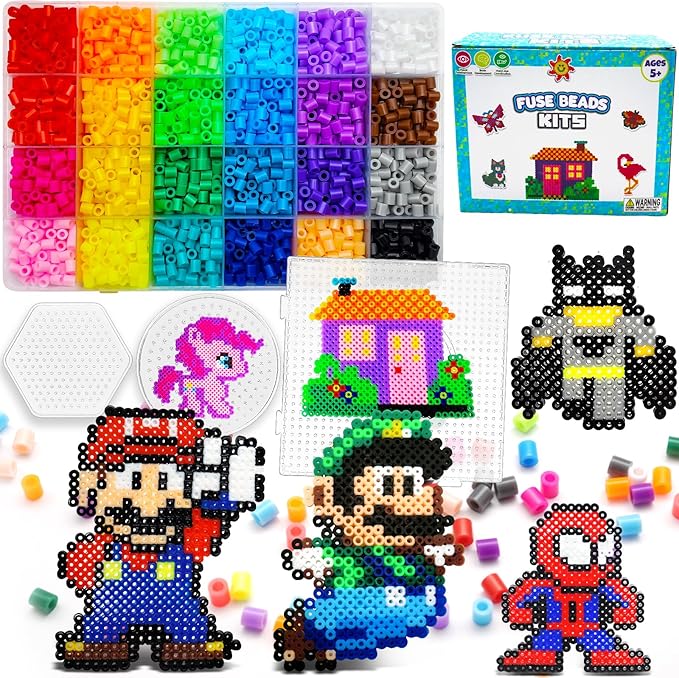 funzbo 5200 5mm fuse beads kit - 24 colors | 66 patterns, christmas crafts toys for girls ages 8-12, arts and crafts for kids ages 6-8, christmas gifts for girls boys age 5 6 7 8 9 10 11 12 year old