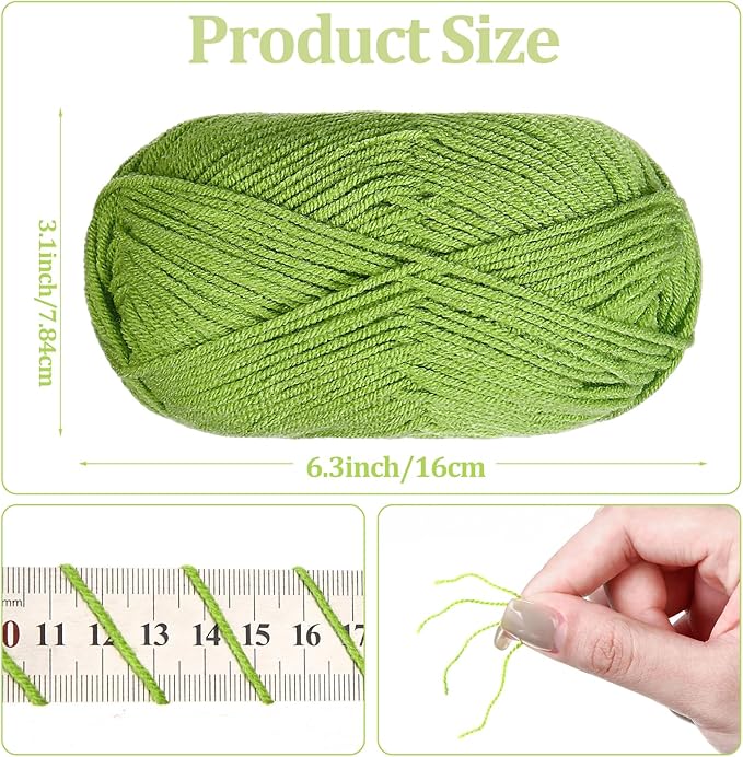24 Skeins Soft Cotton Yarn Total 2880 Yards Assorted Colors Yarn for Crocheting and Knitting 4 Ply Acrylic Gauze for DIY Crafts Project, Each Skein 1.76 Oz/120 Yard(Green Series)