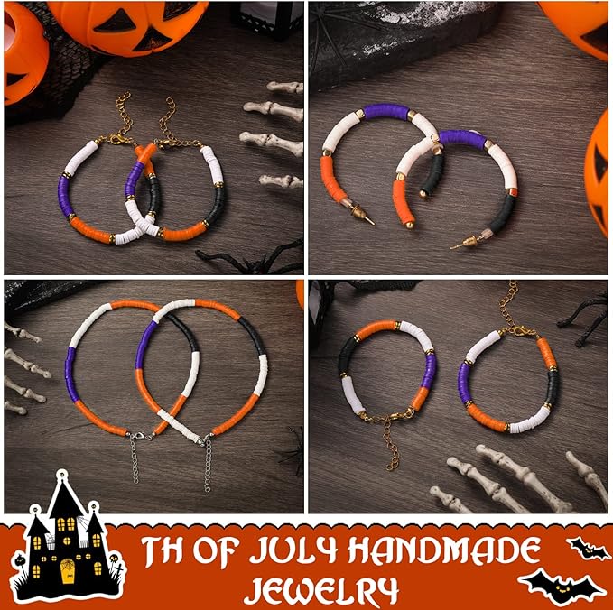 Batiyeer 3000 Pcs Christmas Fall Halloween Clay Beads Set 6 mm Patriotic 4th of July Spacer Beads Winter Polymer Clay Bead for Necklace Earring Bracelet Making(Black, Orange, White, Purple)