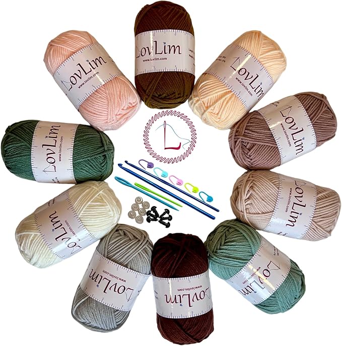 Crochet Yarn, 10x50g Soft Cotton Yarn Skeins, 1200+ Yards, for Crochet and Knitting, Free Crochet/Amigurumi Patterns, Craft DK Yarn Perfect Starter Kit (Nature)