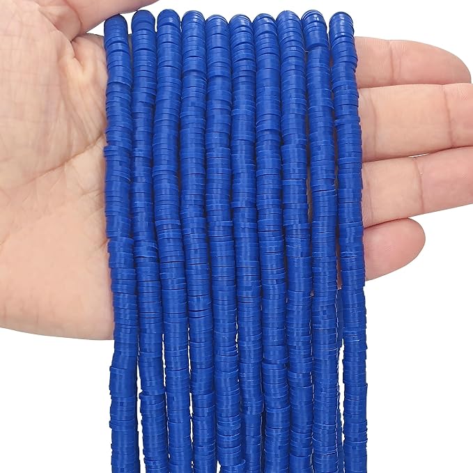 MIIIM 3600 PCS 10 Strands Polymer Clay Beads for Jewelry Making, Vinyl Heishi Beads 6mm for Surfer Bracelets Necklace Making (Royal Blue)