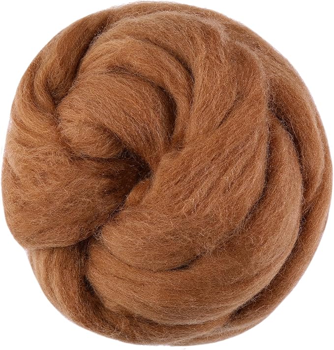 3.53oz Wool Roving, Fiber Roving Wool Top, Pure Wools, Chunky Yarn, Spinning Wool Roving for Needle Felting Wet Felting DIY Hand Spinning (Wood Brown)