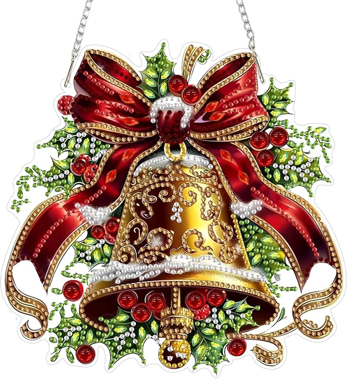 SENQAO Christmas Bell Diamond Art Hanging Kits for Adults Kids, Christmas Diamond Art Suncatchers, 5D Special Shape Diamond Painting Pendant Window Ornament Gifts for Home Garden Door Wall Decor