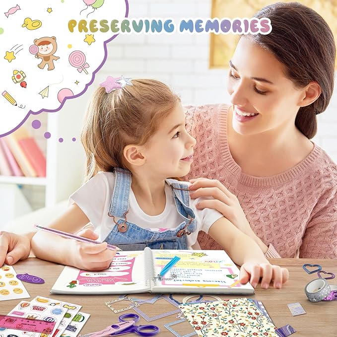 perryhome 2-pack diy journal kit for girls - 200+pcs journal set for teen & tween girls, journaling art & crafts kits,scrapbook&diary supplies set, christmas gifts for 8 9 10 11 12 13 14 year old girl