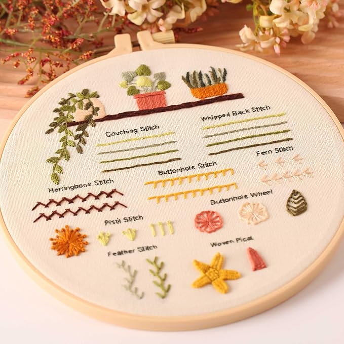 harimau 4p beginner embroidery kit,natural landscape pattern,cross stitch kits, including stamped embroidery cloth with 2 embroidery hoops, multicolor color threads for embroidery kits