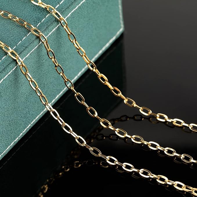 YOUBEIYEE 16.4 Feet Gold Plated Stainless Steel Chain Link Oval Paperclip Necklace Chain Bulk with Jump Rings Lobster Clasps for DIY Necklace Bracelet Choker Jewelry Making