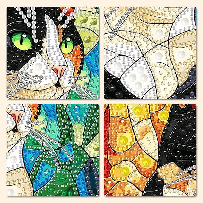 MXJSUA Diamond Art Hanging Kits for Adults Beginners, Stained Glass Cat DIY Acrylic Special Shaped Crystal Diamond Gem Art Pendant Drills Painting Ornament for Home Wall Decor and Gift