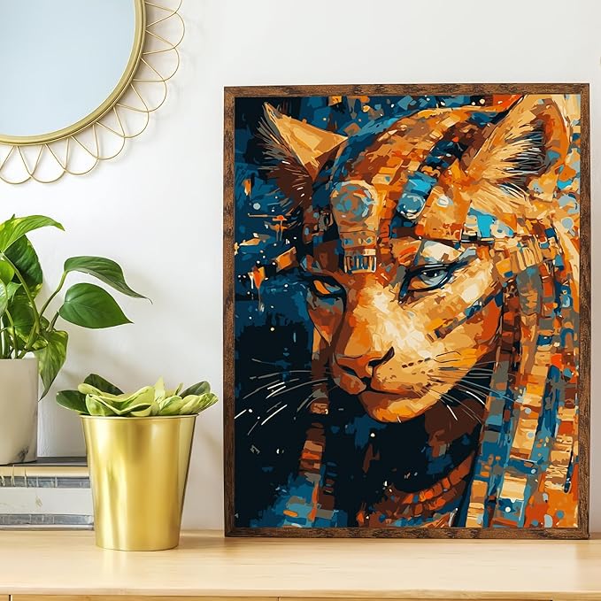 Mosaflare Paint by Numbers for Adults Beginner, Egypt Cat Adult Paint by Number Kits on Canvas, DIY Acrylic Oil Easy Painting by Numbers for Home Wall Decor 16X20 inch (Without Frame)