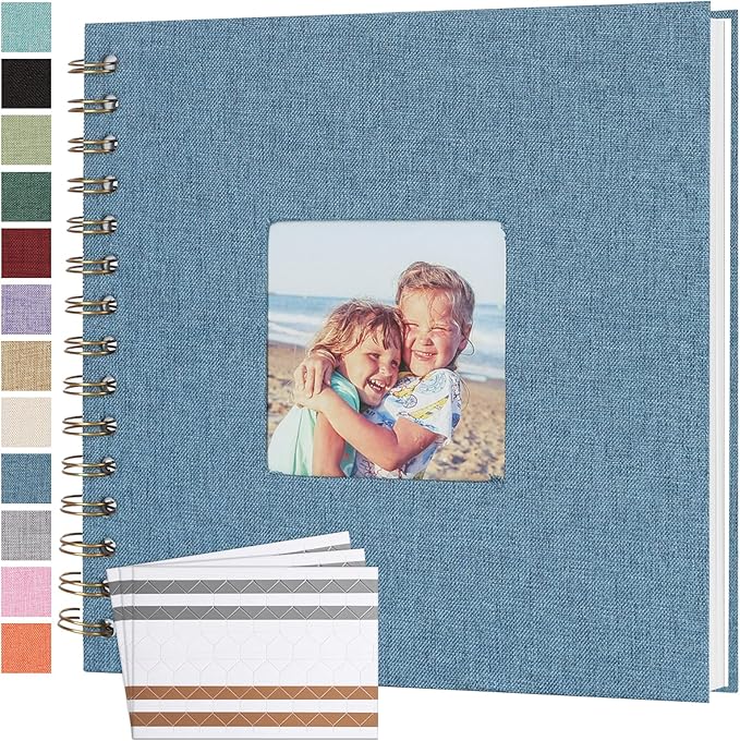 Scrapbook Photo Album 8x8 Inches 40 Pages Hardcover Kraft Paper Linen Cover Scrap Book Memory Book DIY Scrapbook Albums for Wedding Baby Boyfriend Travel Anniversary Family, Blue