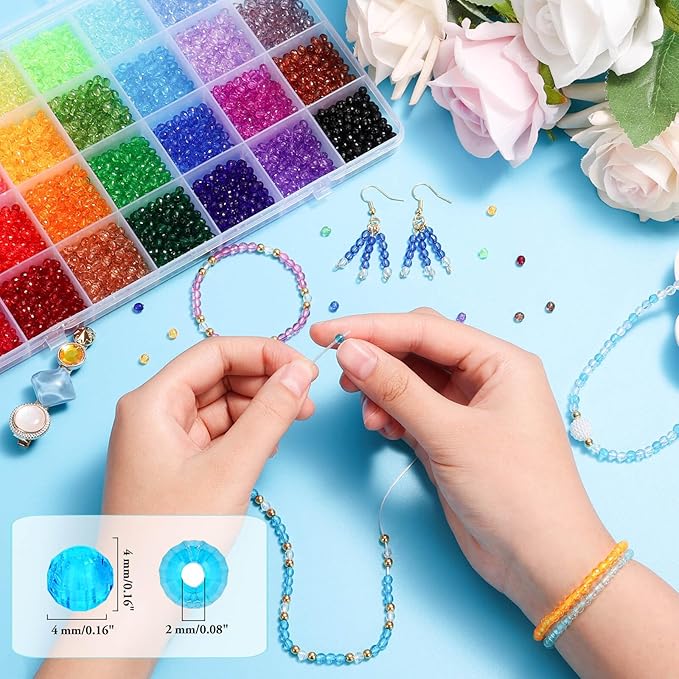 PAXCOO 5320Pcs Crystal Acrylic Beads for Jewelry Making, Round Faceted Bicone Gem Beads in 28 Colors (4 MM)